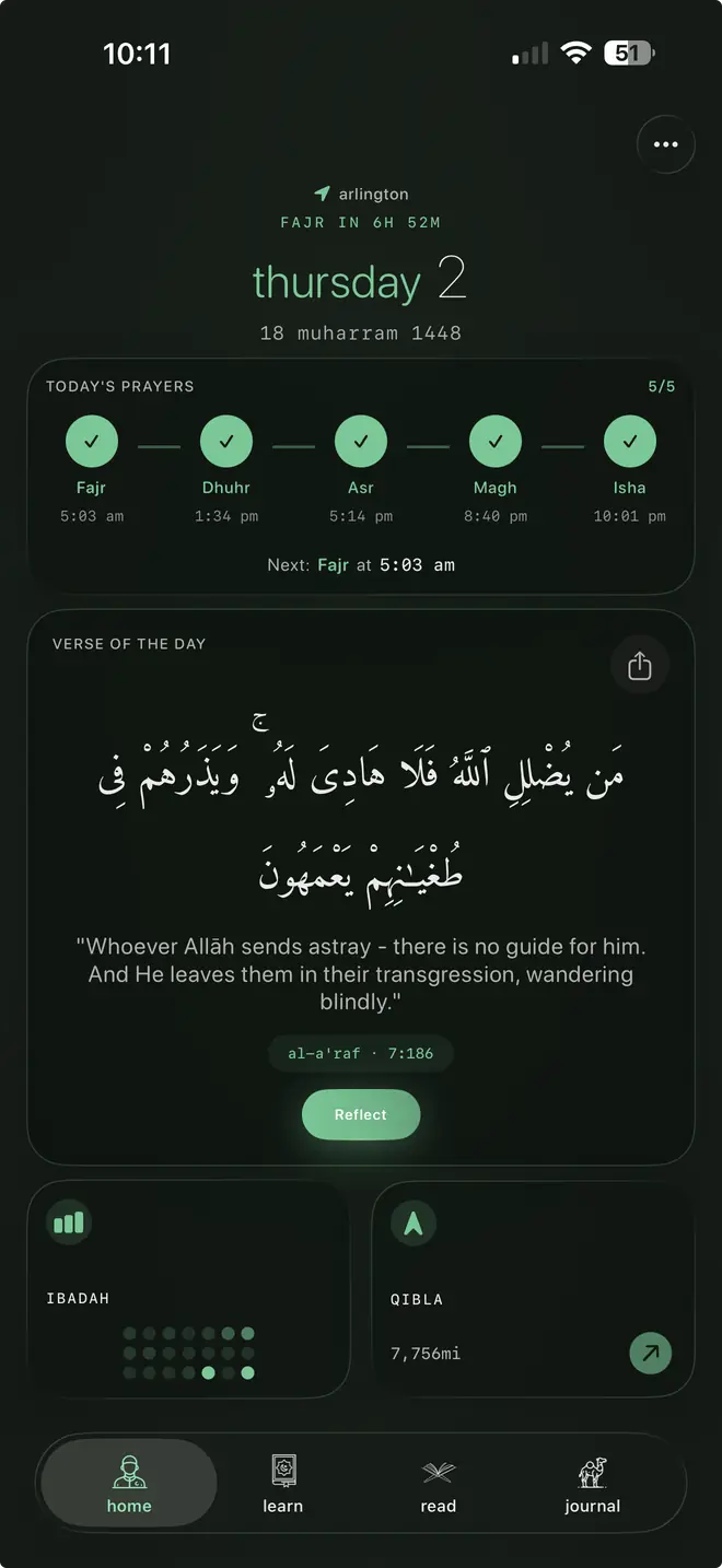 Official nafs dark-mode home screen
